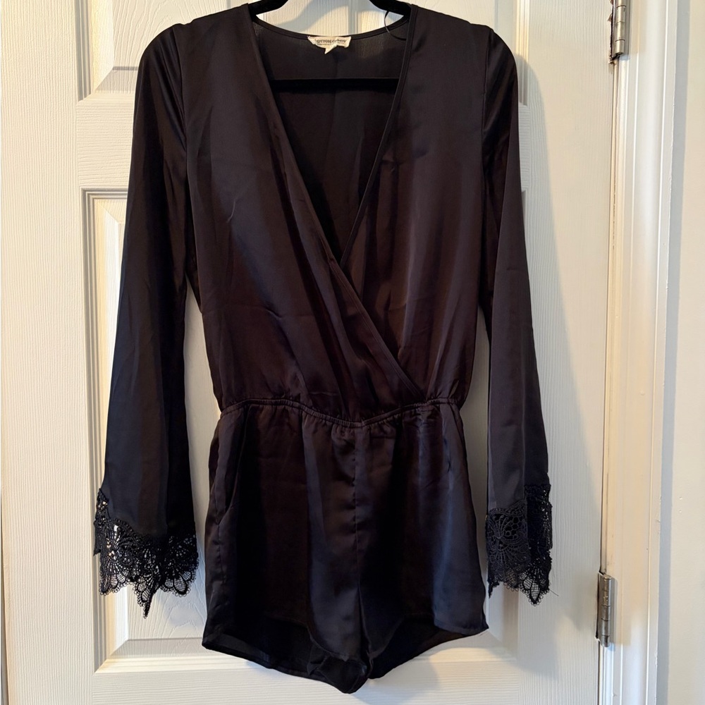 Women’s Black Satin Lace-Trim Romper - Brand: (Unknown)
